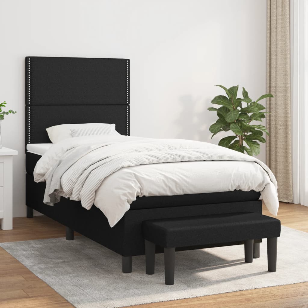 Sommier à lattes de lit avec matelas Noir 90x200 cm Tissu