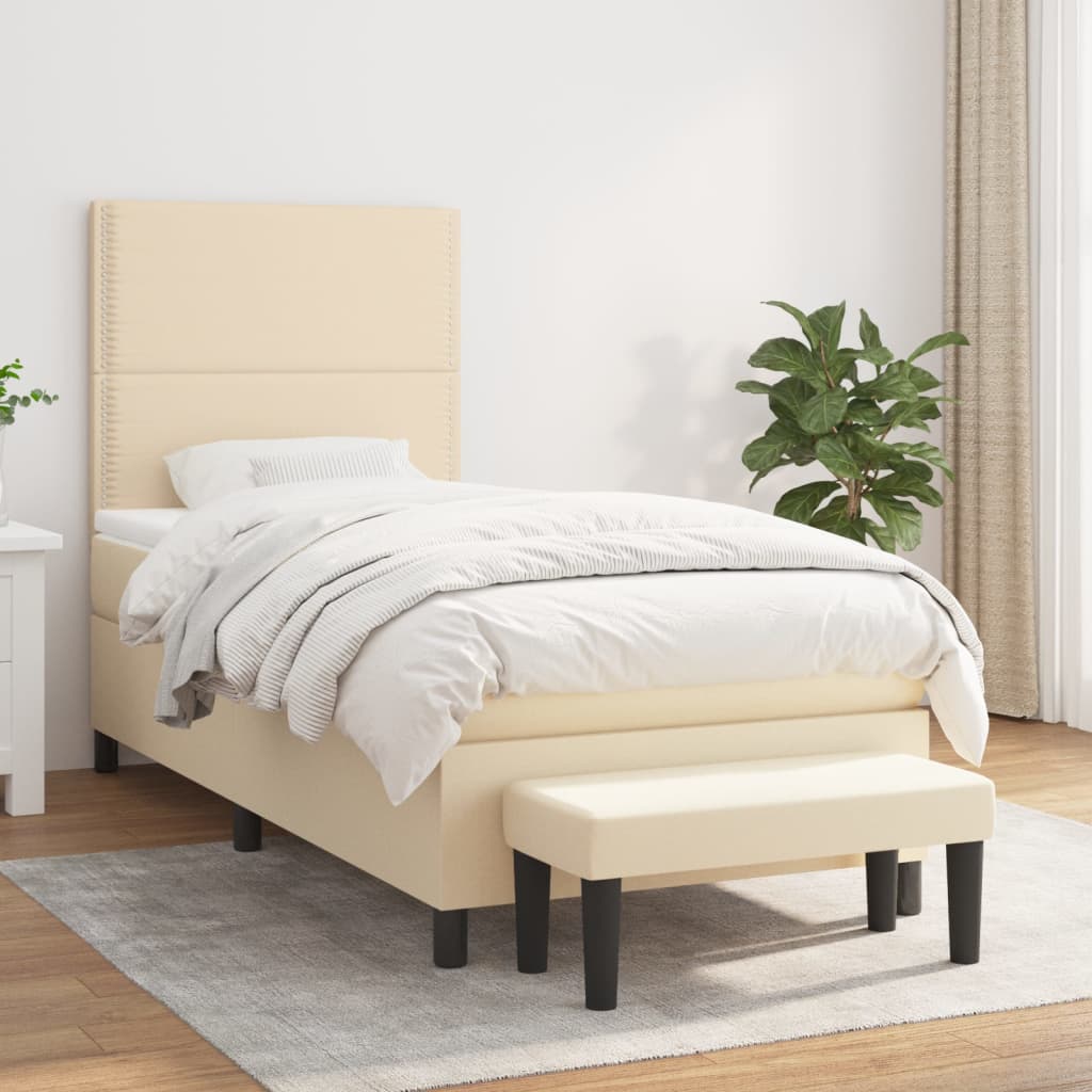 Sommier à lattes de lit avec matelas Crème 90x200 cm Tissu