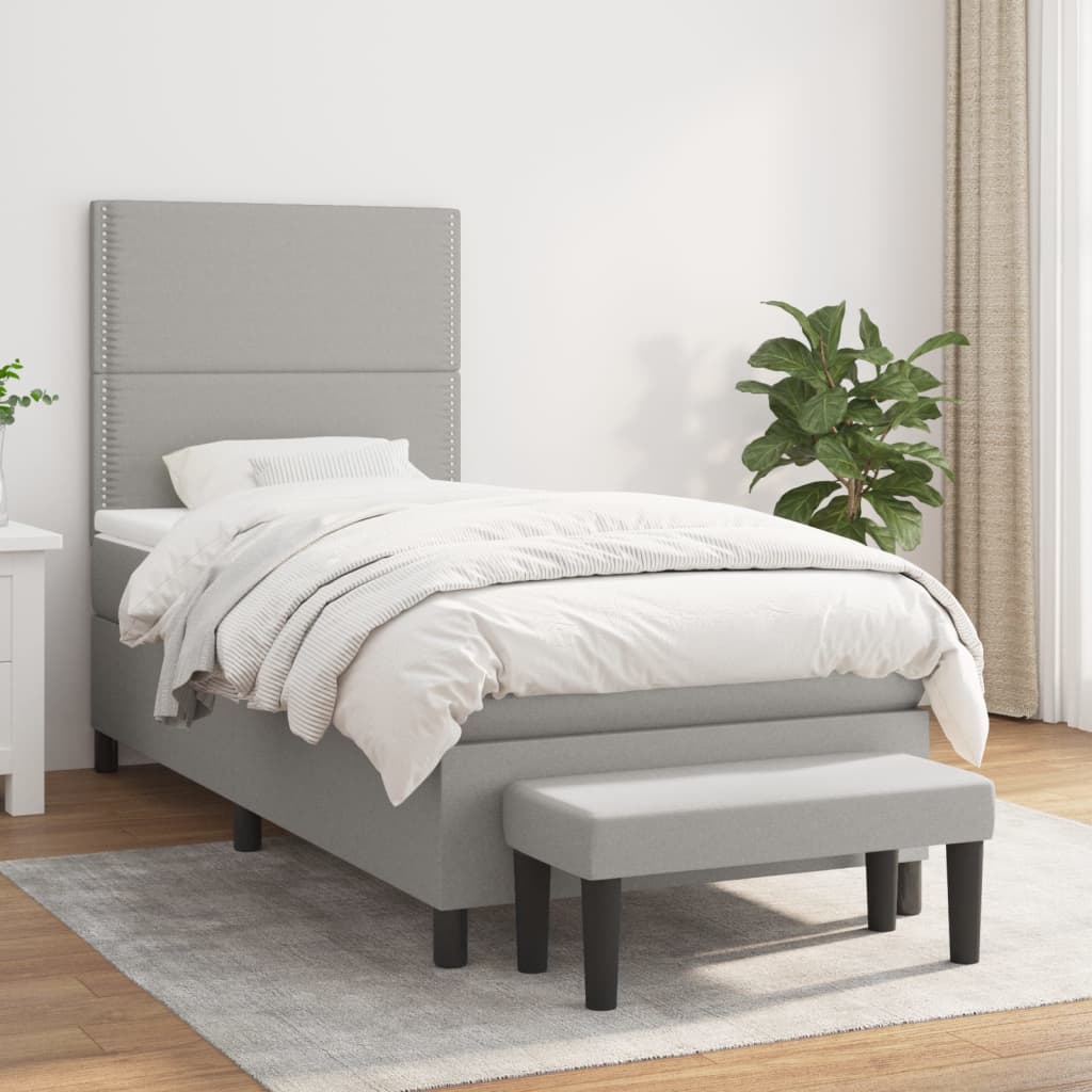 Sommier à lattes de lit avec matelas Gris clair 100x200cm Tissu