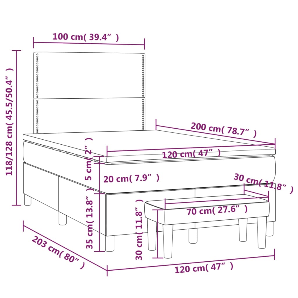 Sommier à lattes de lit avec matelas Crème 120x200 cm Tissu