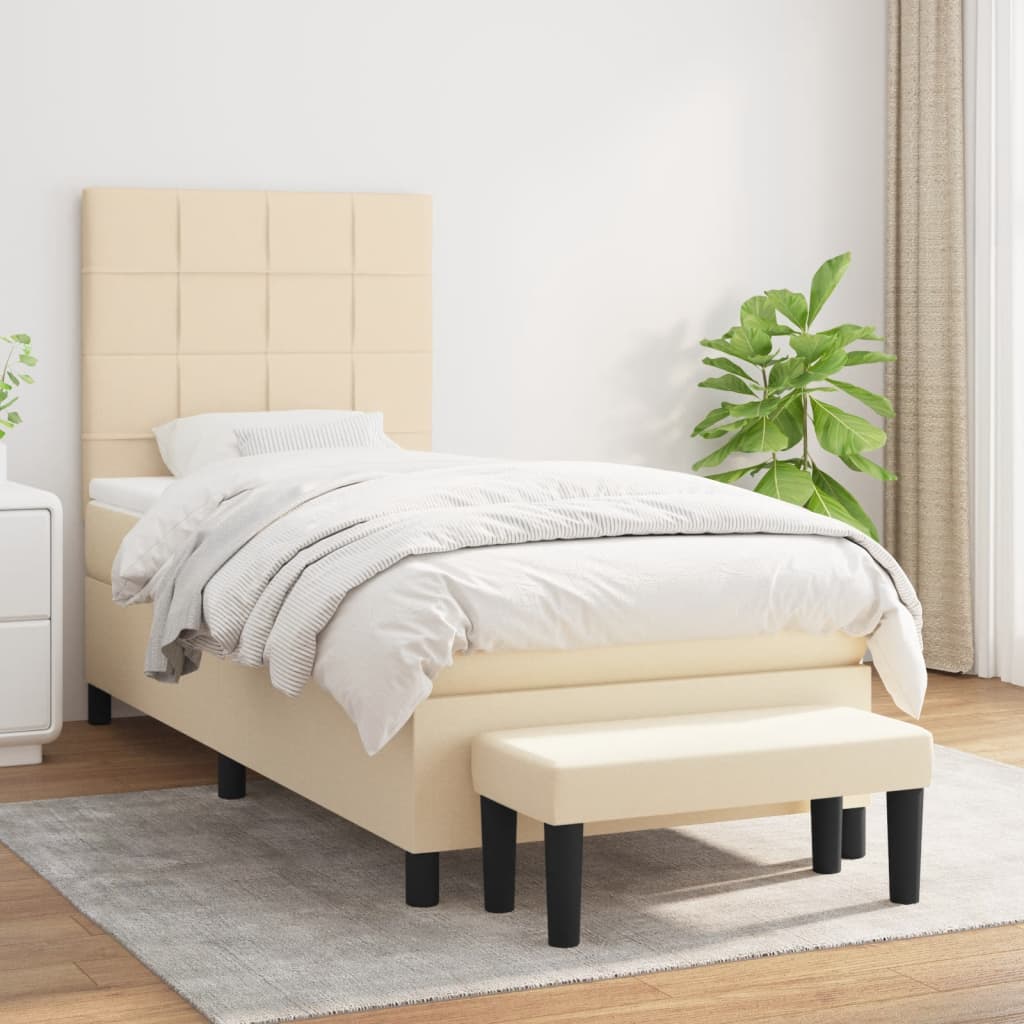 Sommier à lattes de lit avec matelas Crème 90x200 cm Tissu