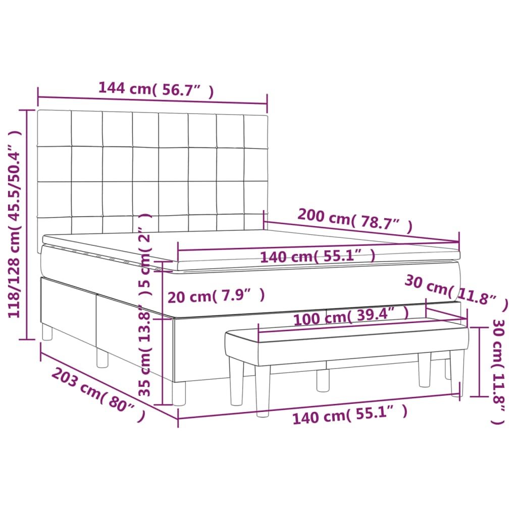 Sommier à lattes de lit avec matelas Taupe 140x200 cm Tissu