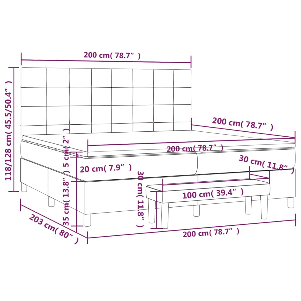 Sommier à lattes de lit avec matelas Gris clair 200x200cm Tissu