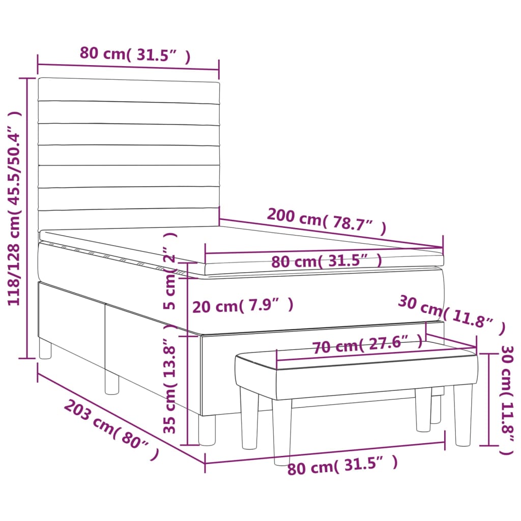 Sommier à lattes de lit avec matelas Gris foncé 80x200 cm Tissu