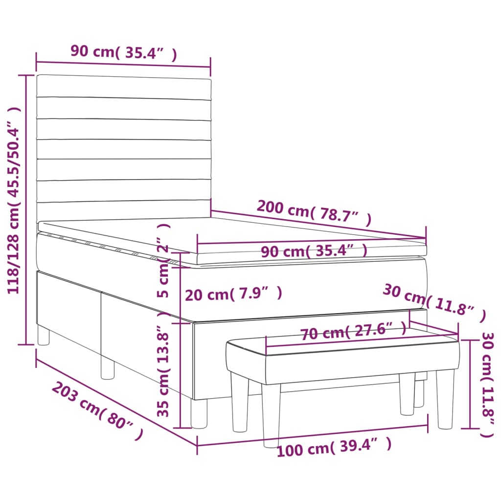 Sommier à lattes de lit avec matelas Gris clair 90x200 cm Tissu