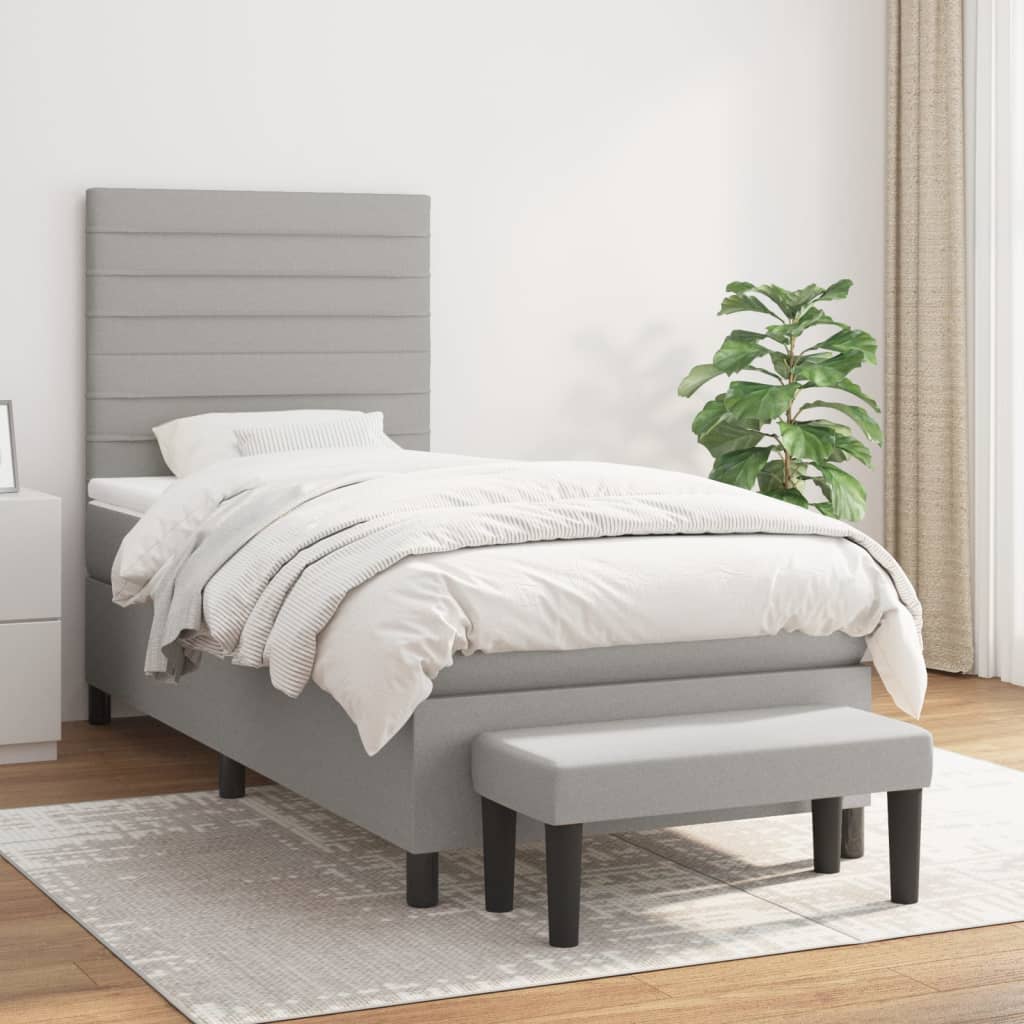 Sommier à lattes de lit avec matelas Gris clair 90x200 cm Tissu