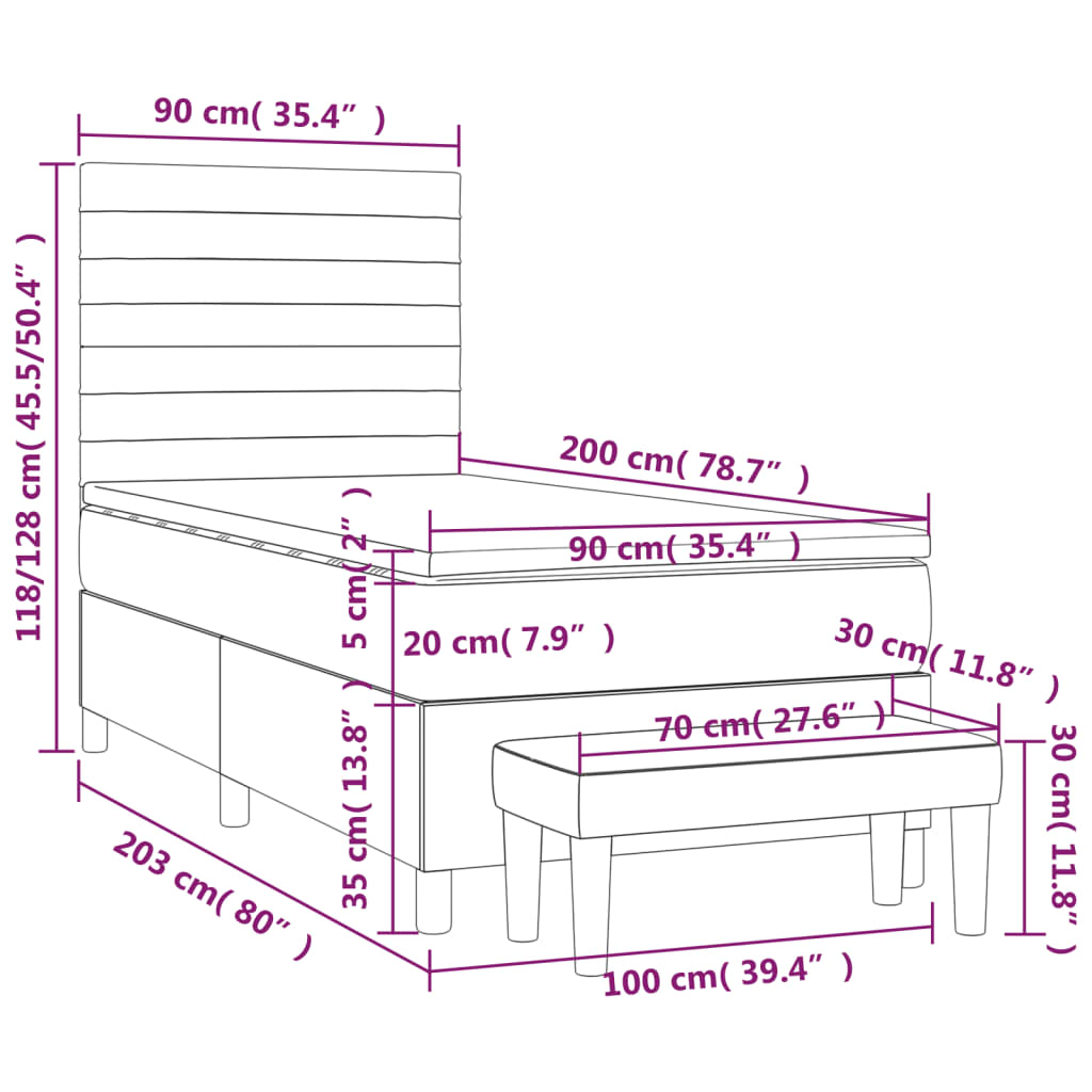 Sommier à lattes de lit avec matelas Gris foncé 90x200 cm Tissu