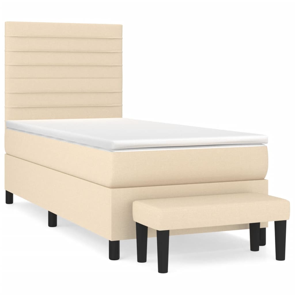 Sommier à lattes de lit avec matelas Crème 90x200 cm Tissu