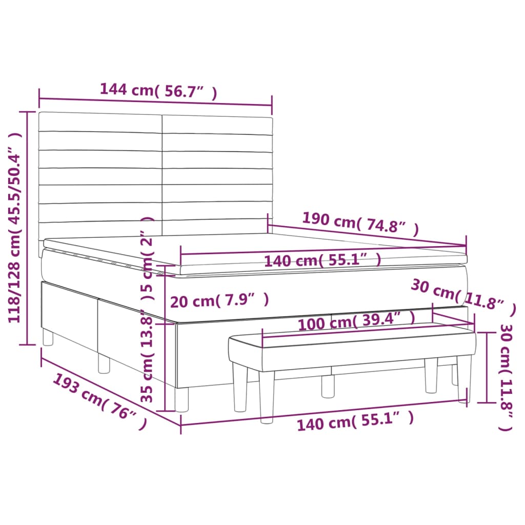 Sommier à lattes de lit avec matelas Gris clair 140x190cm Tissu