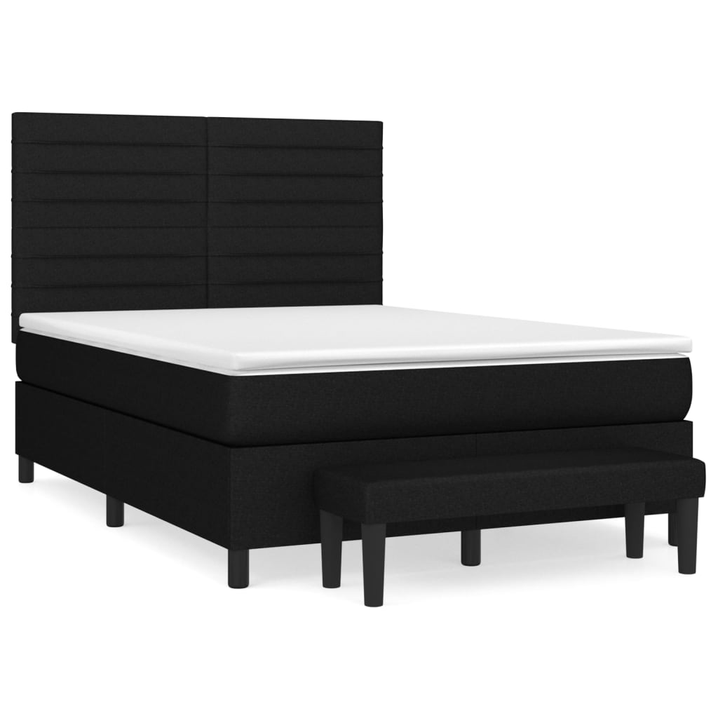 Sommier à lattes de lit avec matelas Noir 140x190 cm Tissu