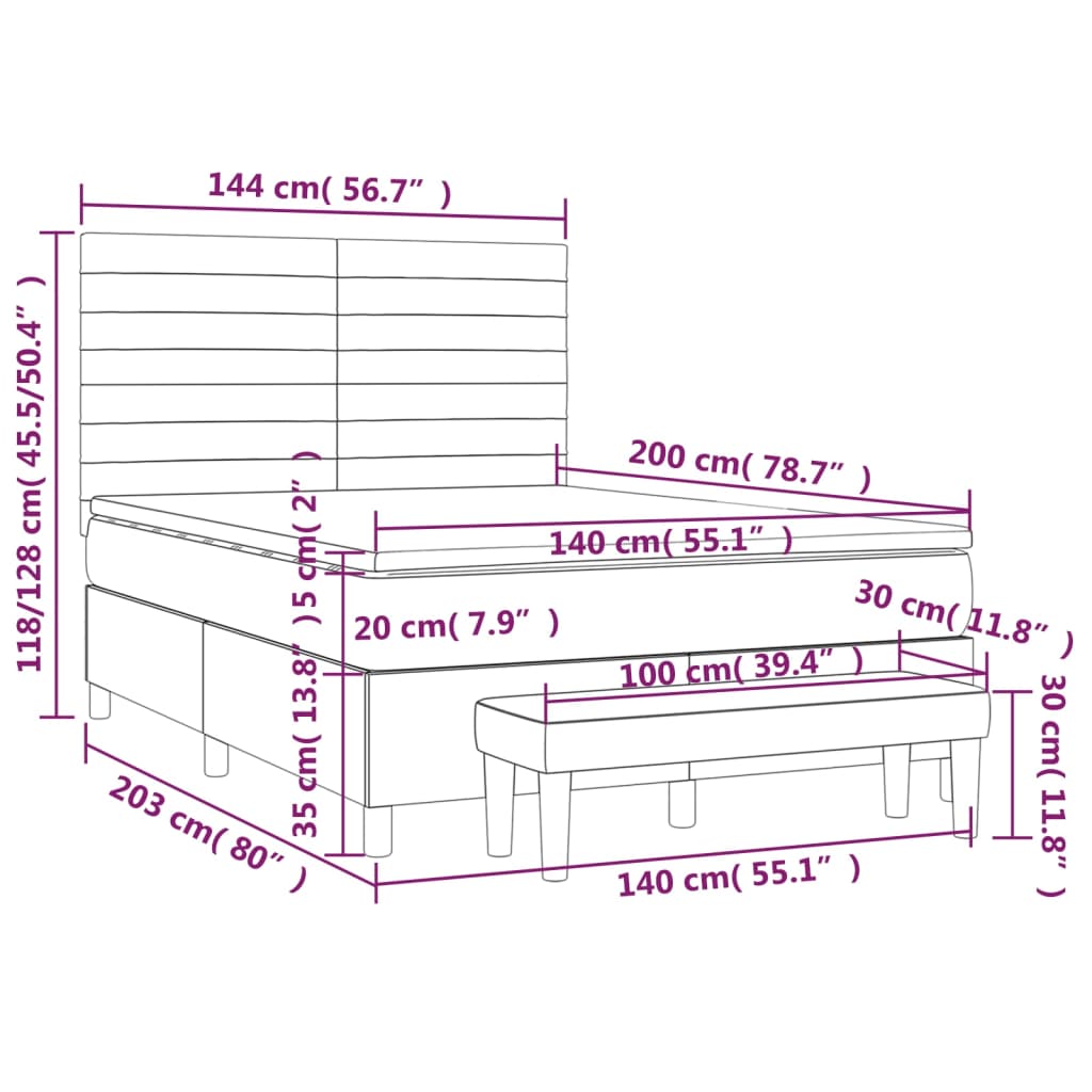 Sommier à lattes de lit avec matelas Gris foncé 140x200cm Tissu