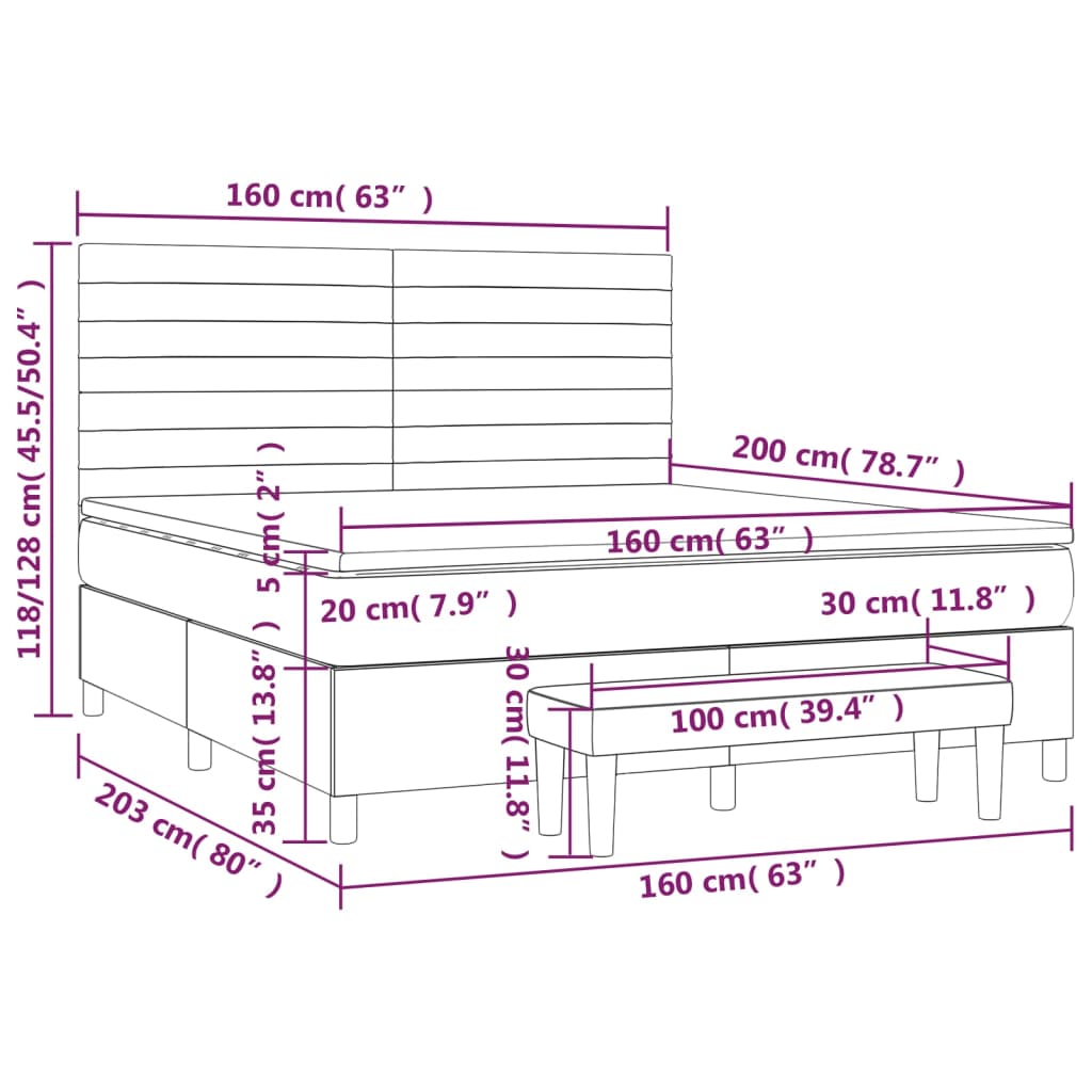 Sommier à lattes de lit avec matelas Gris clair 160x200cm Tissu