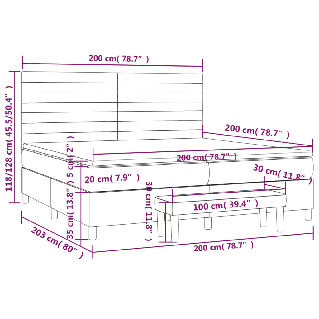 Sommier à lattes de lit avec matelas Gris clair 200x200cm Tissu