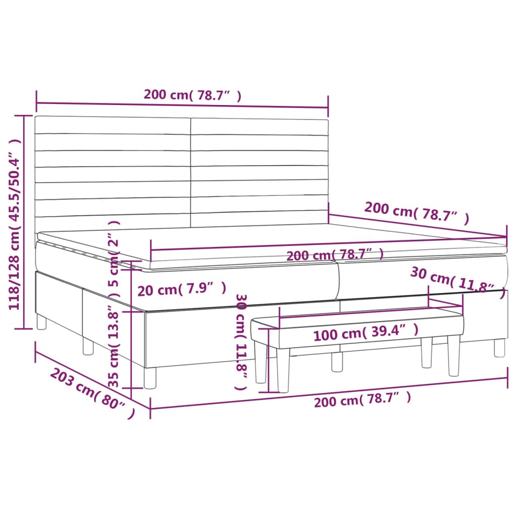 Sommier à lattes de lit avec matelas Gris foncé 200x200cm Tissu