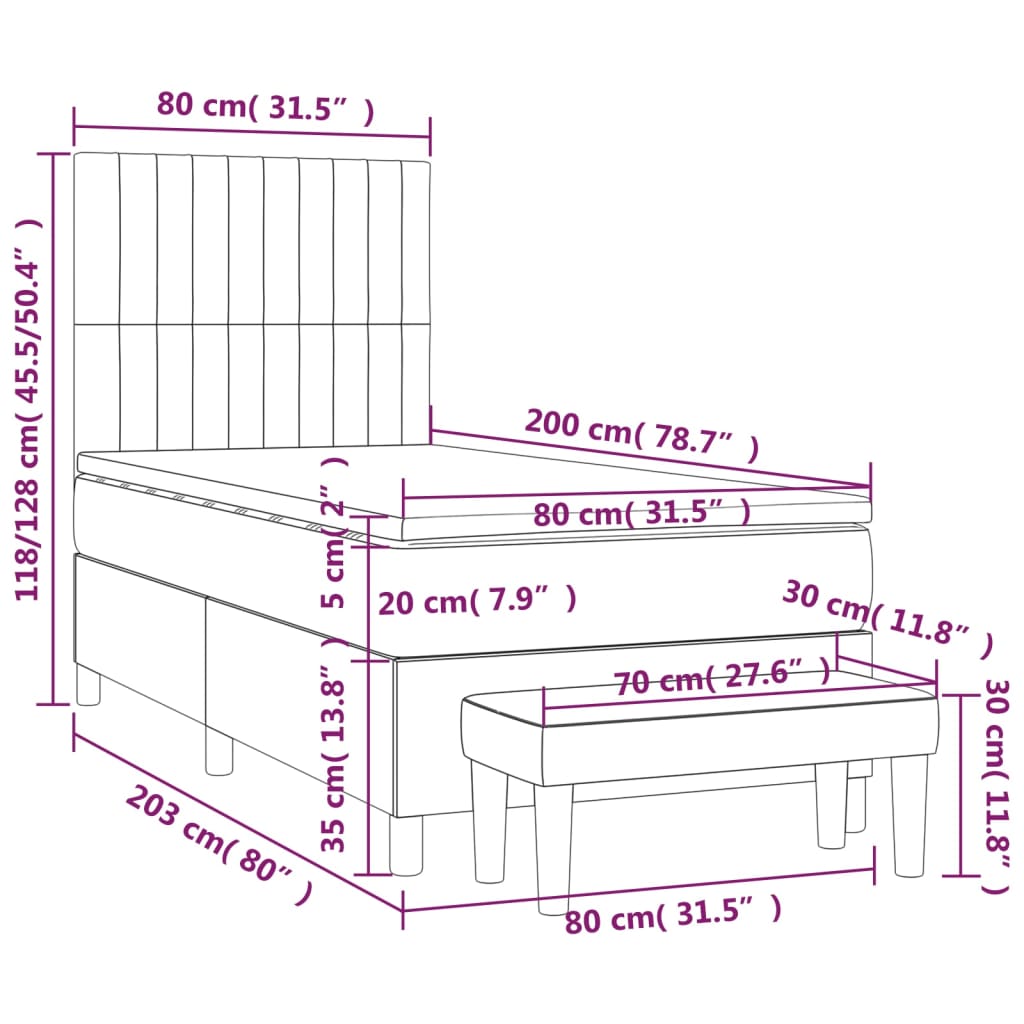 Sommier à lattes de lit avec matelas Gris foncé 80x200 cm Tissu