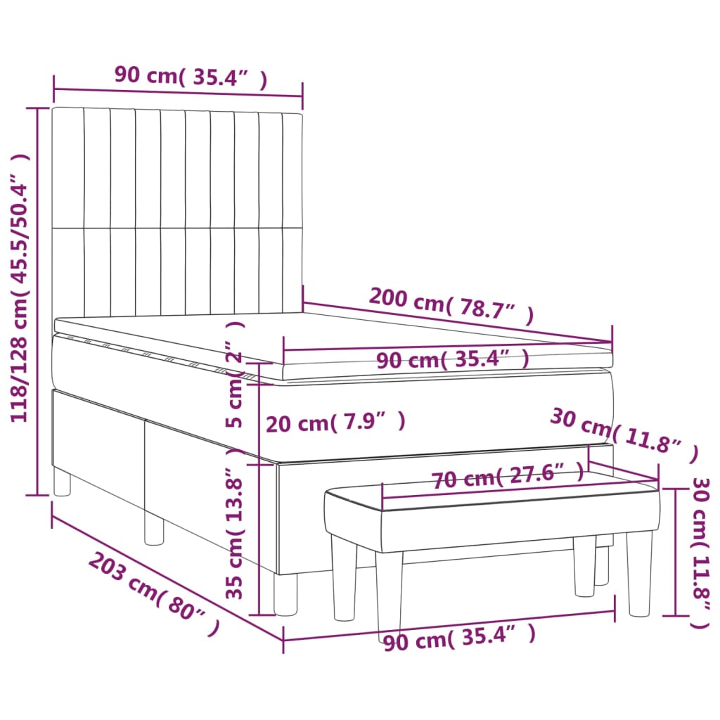 Sommier à lattes de lit avec matelas Gris clair 90x200 cm Tissu