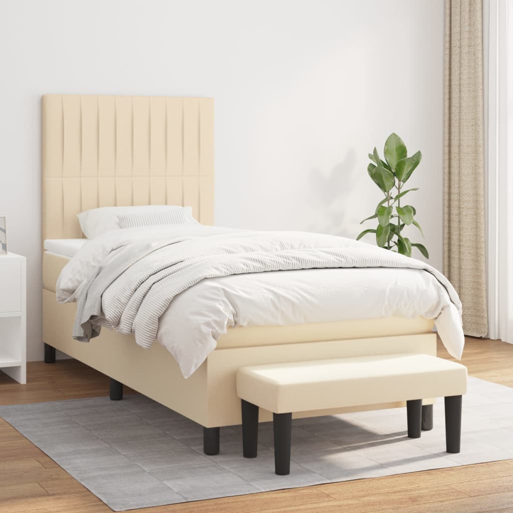 Sommier à lattes de lit avec matelas Crème 90x200 cm Tissu