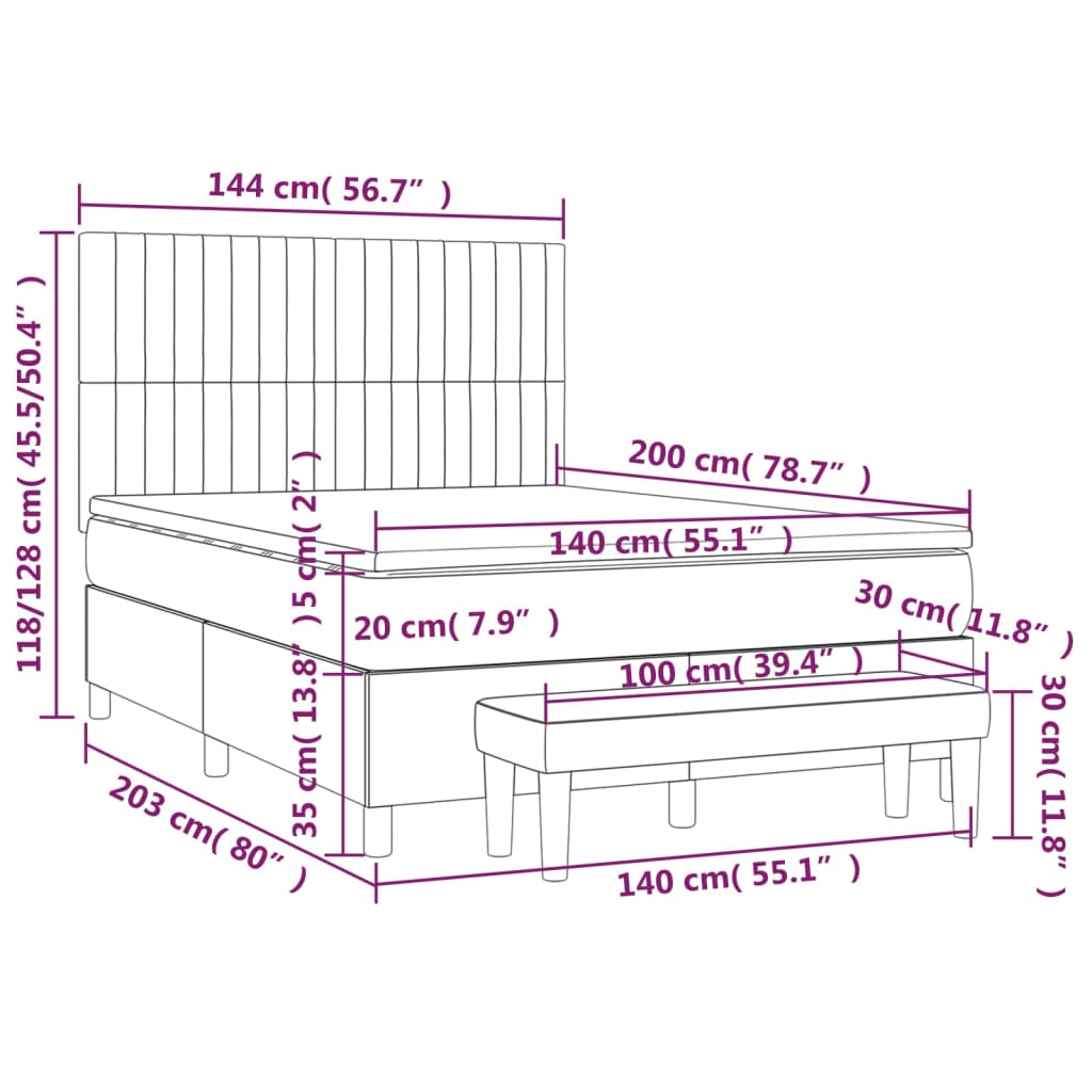 Sommier à lattes de lit avec matelas Taupe 140x200 cm Tissu