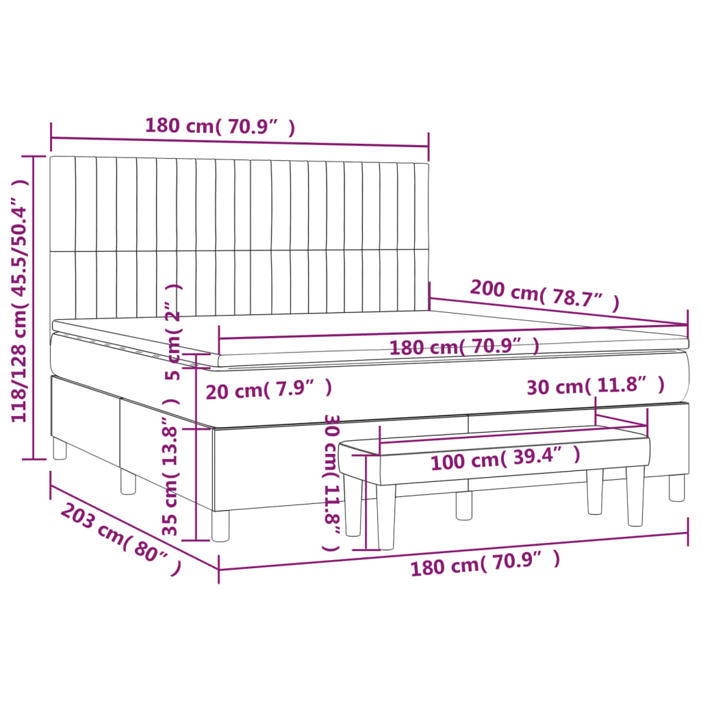 Sommier à lattes de lit avec matelas Gris clair 180x200cm Tissu