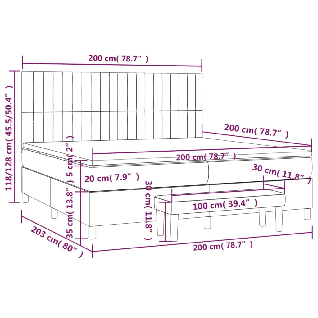 Sommier à lattes de lit avec matelas Gris clair 200x200cm Tissu