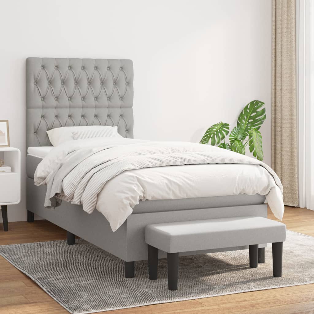 Sommier à lattes de lit avec matelas Gris clair 90x200 cm Tissu