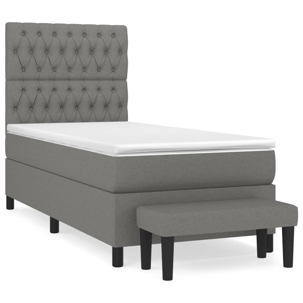 Sommier à lattes de lit avec matelas Gris foncé 90x200 cm Tissu