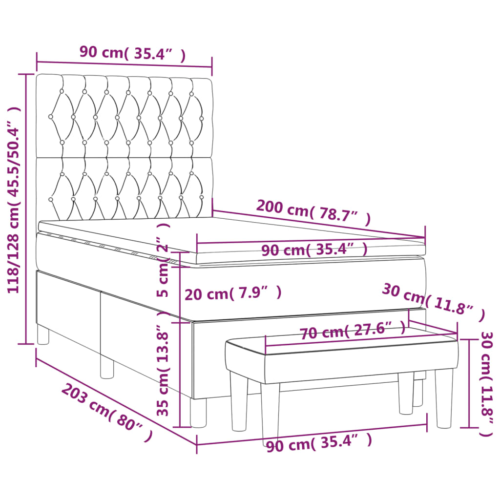 Sommier à lattes de lit avec matelas Noir 90x200 cm Tissu