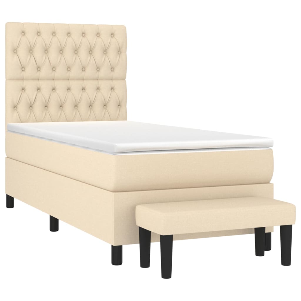 Sommier à lattes de lit avec matelas Crème 90x200 cm Tissu