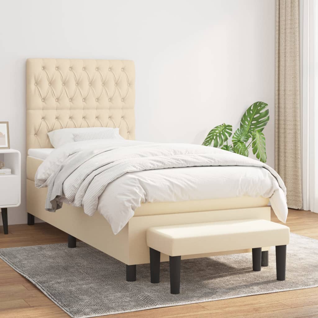 Sommier à lattes de lit avec matelas Crème 90x200 cm Tissu