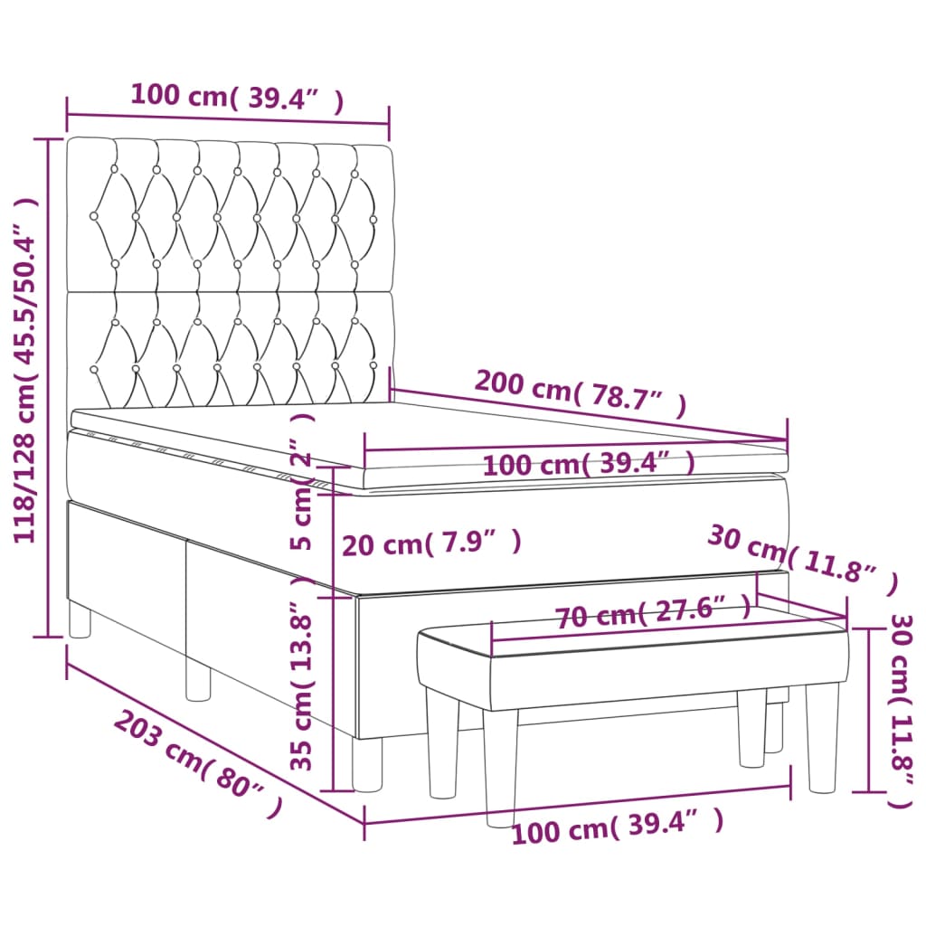 Sommier à lattes de lit avec matelas Noir 100x200 cm Tissu