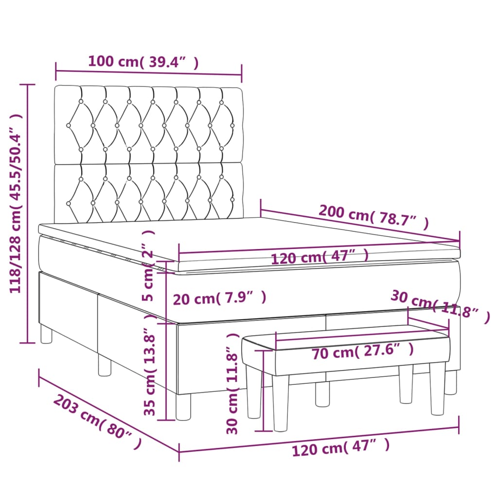 Sommier à lattes de lit avec matelas Gris foncé 120x200cm Tissu