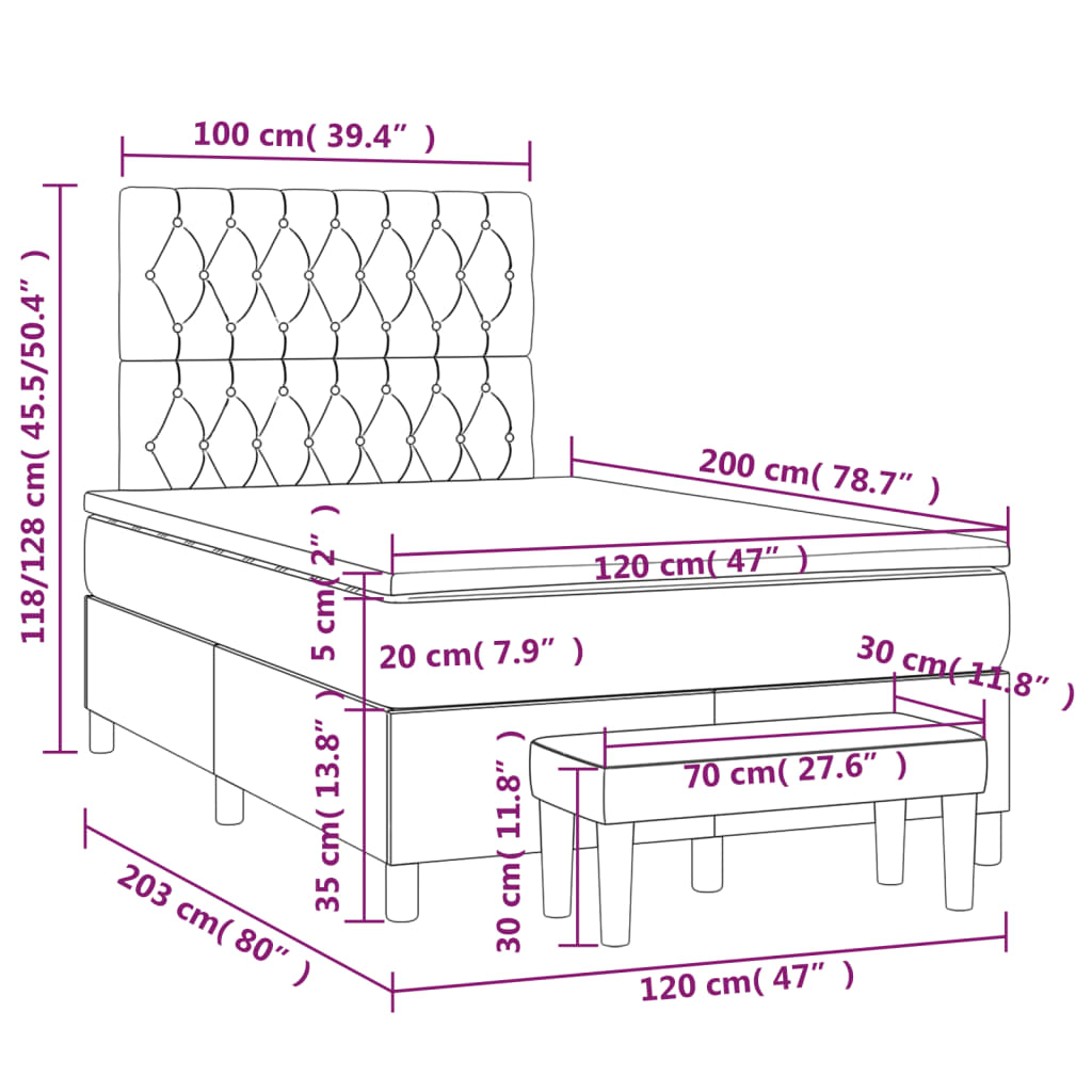 Sommier à lattes de lit avec matelas Noir 120x200 cm Tissu