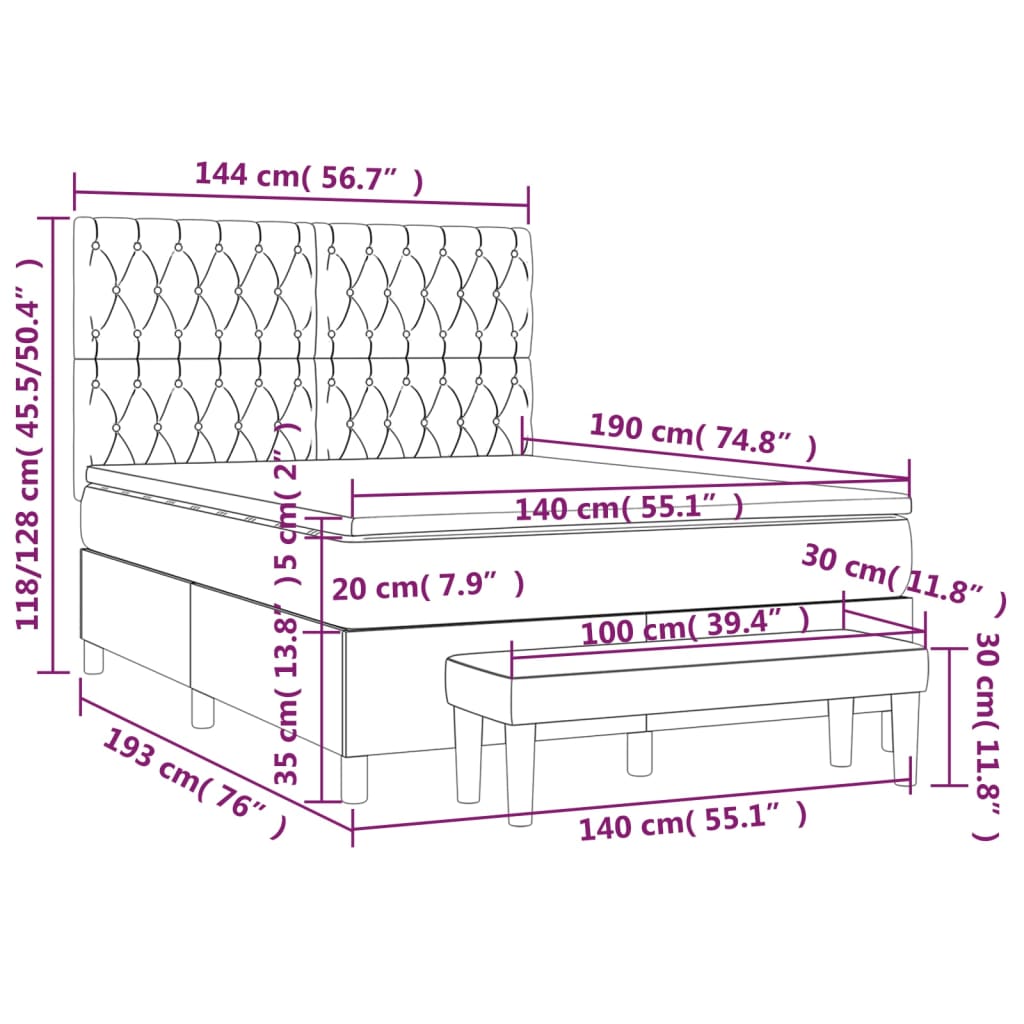 Sommier à lattes de lit avec matelas Noir 140x190 cm Tissu