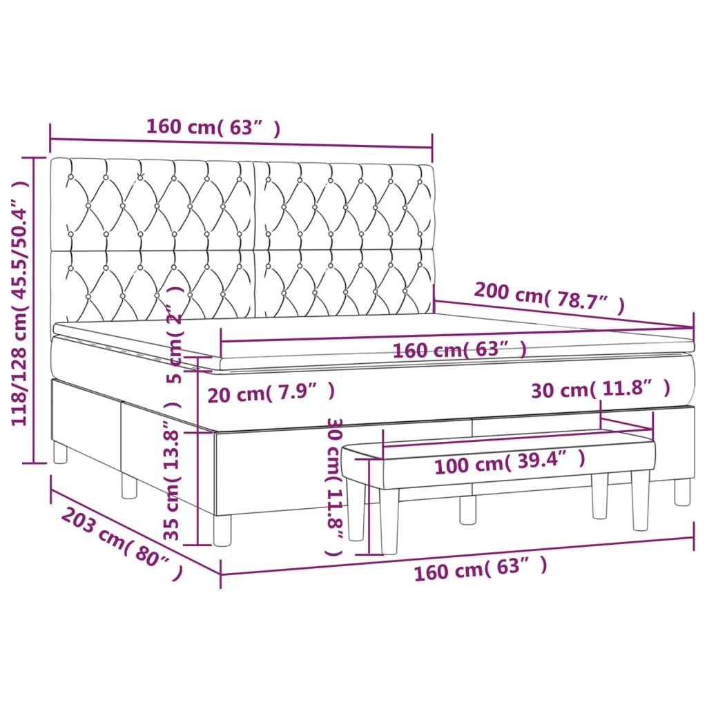 Sommier à lattes de lit avec matelas Gris foncé 160x200cm Tissu