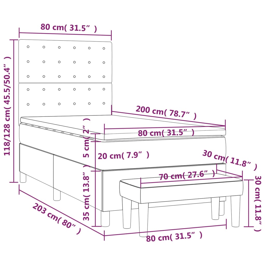 Sommier à lattes de lit avec matelas Gris clair 80x200 cm Tissu