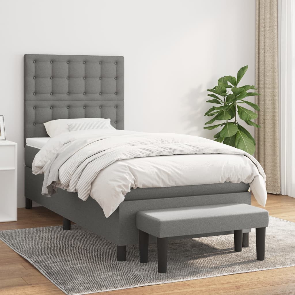 Sommier à lattes de lit avec matelas Gris foncé 90x200 cm Tissu