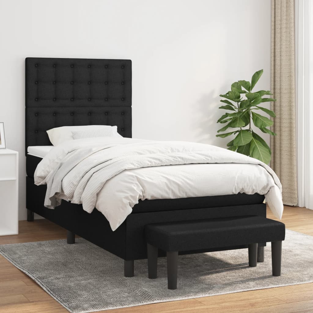 Sommier à lattes de lit avec matelas Noir 90x200 cm Tissu