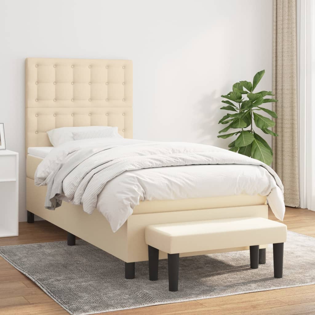 Sommier à lattes de lit avec matelas Crème 90x200 cm Tissu