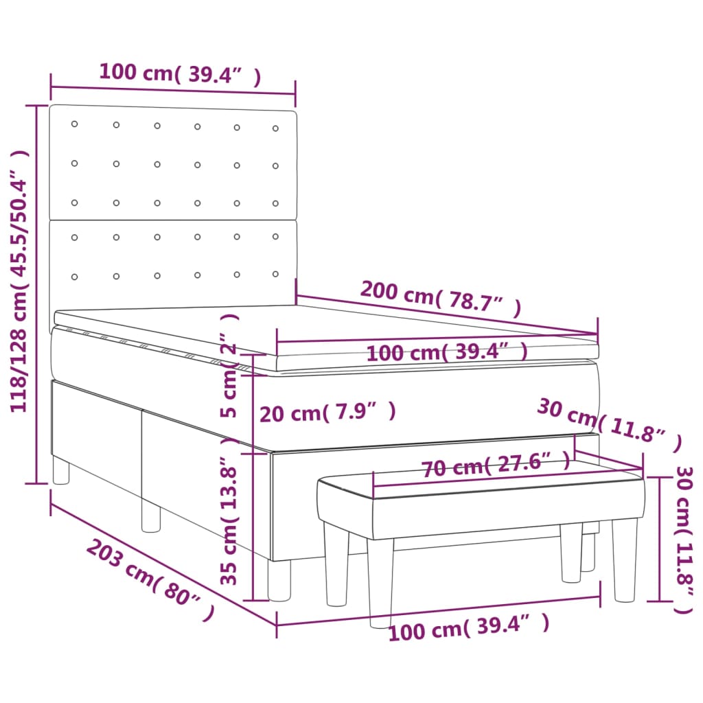 Sommier à lattes de lit avec matelas Gris clair 100x200cm Tissu