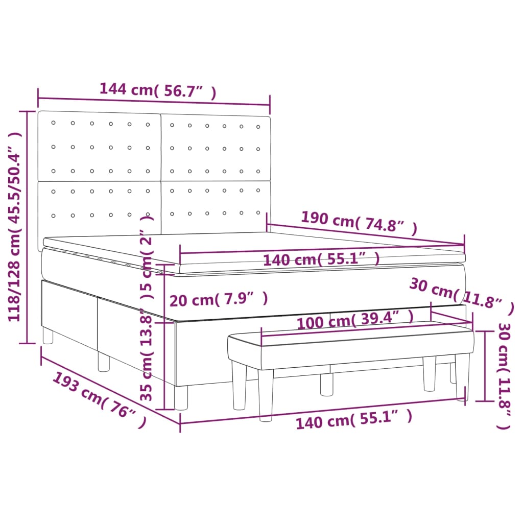 Sommier à lattes de lit avec matelas Gris clair 140x190cm Tissu