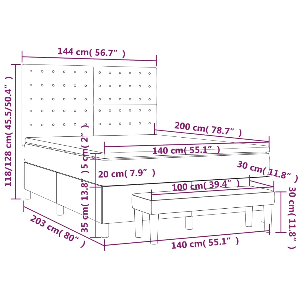 Sommier à lattes de lit avec matelas Gris foncé 140x200cm Tissu