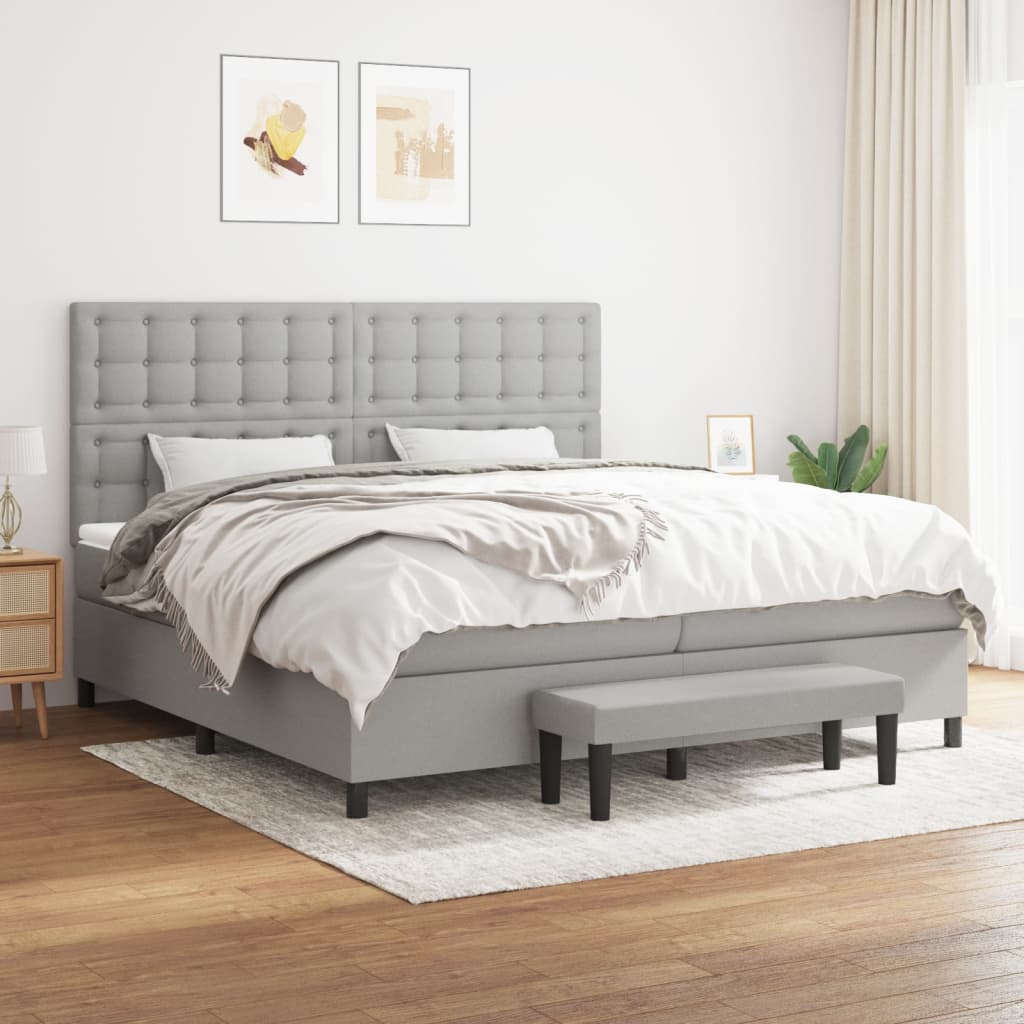 Sommier à lattes de lit avec matelas Gris clair 200x200cm Tissu