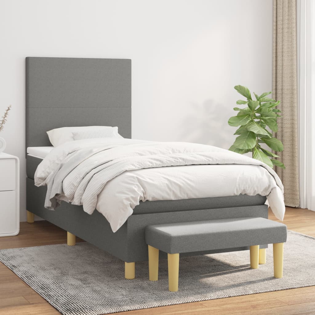 Sommier à lattes de lit avec matelas Gris foncé 80x200 cm Tissu