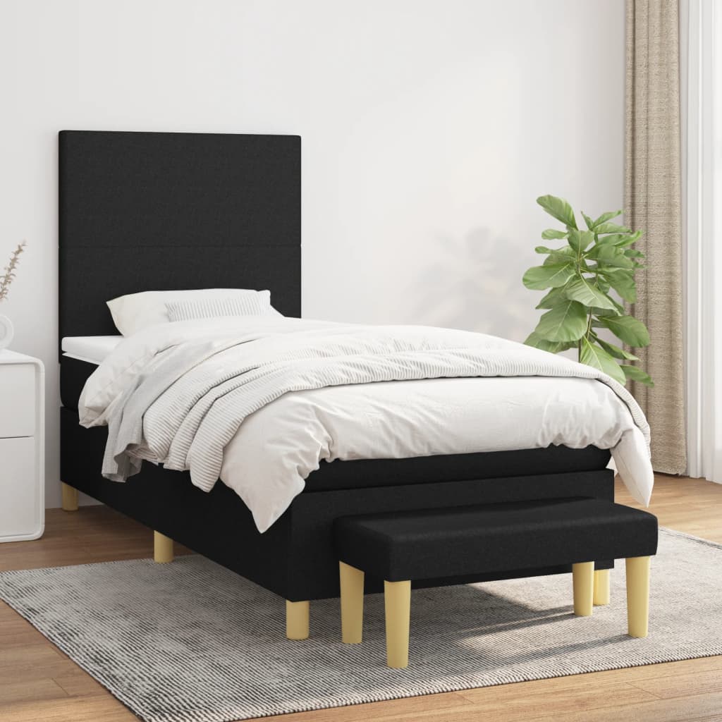 Sommier à lattes de lit avec matelas Noir 90x200 cm Tissu