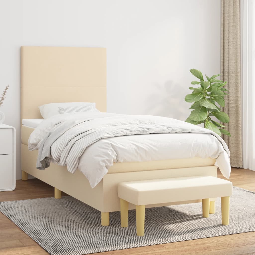 Sommier à lattes de lit avec matelas Crème 90x200 cm Tissu