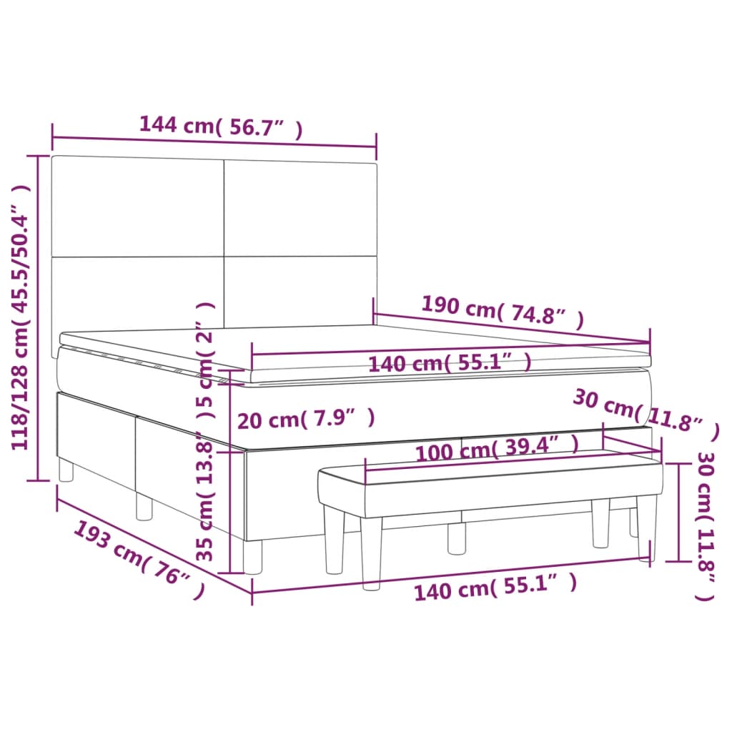 Sommier à lattes de lit avec matelas Gris clair 140x190cm Tissu