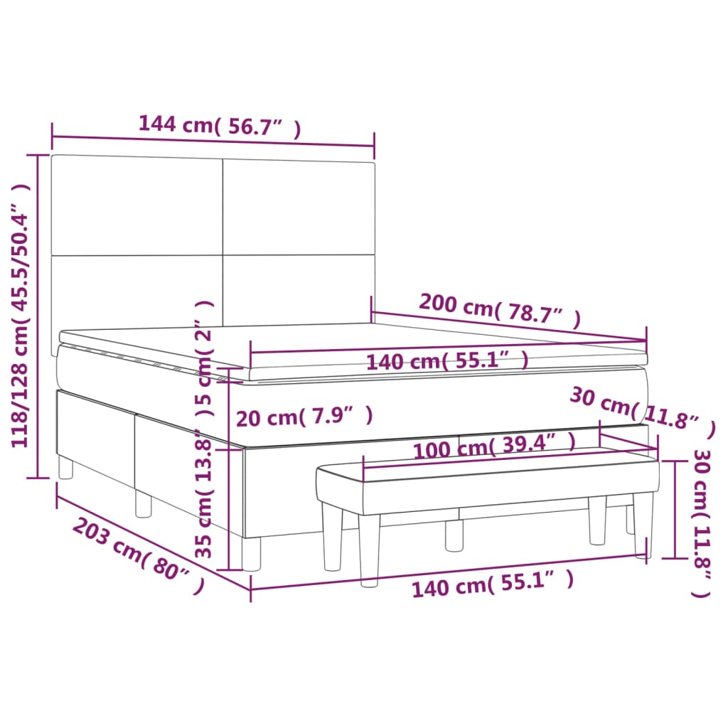 Sommier à lattes de lit avec matelas Gris clair 140x200cm Tissu