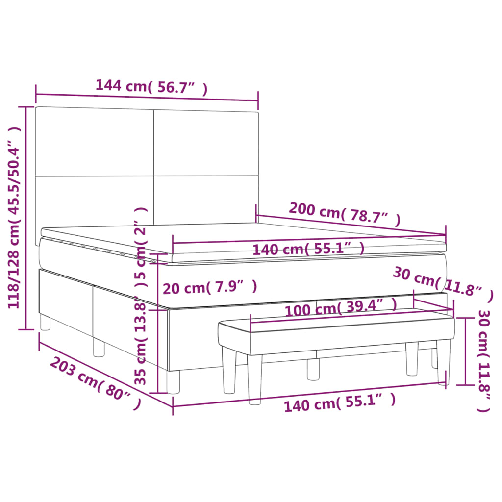 Sommier à lattes de lit avec matelas Taupe 140x200 cm Tissu