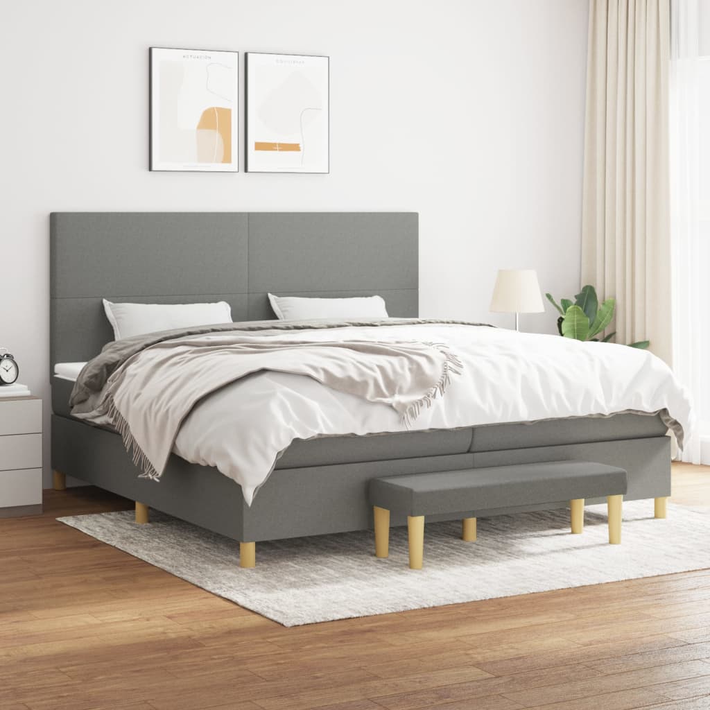 Sommier à lattes de lit avec matelas Gris foncé 200x200cm Tissu