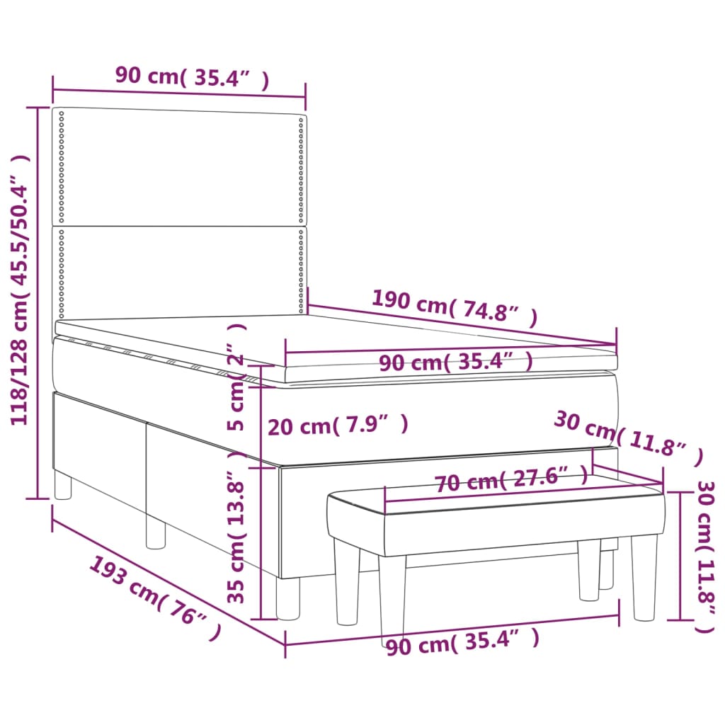 Sommier à lattes de lit avec matelas Taupe 90x190 cm Tissu